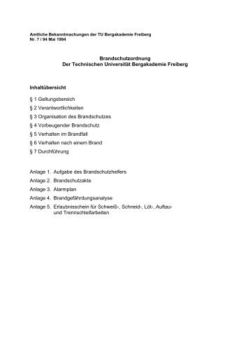 Brandschutzordnung Der Technischen Universität Bergakademie ...