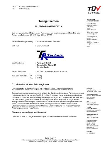 Teilegutachten - TA-TECHNIX