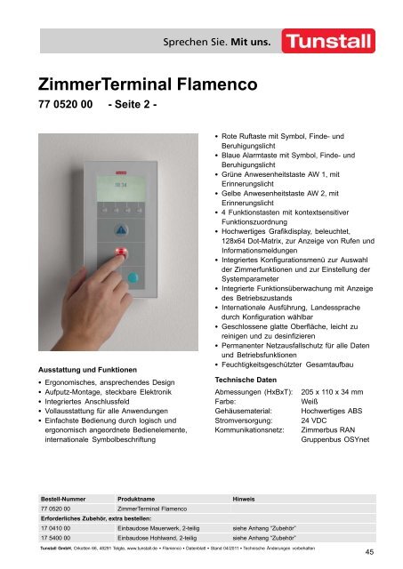 Flamenco Datenblattkatalog - Tunstall GmbH