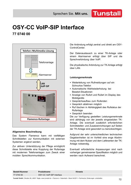 Flamenco Datenblattkatalog - Tunstall GmbH