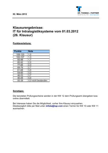 Klausurergebnisse: IT für Intralogistiksysteme vom 01.03.2012 (26 ...
