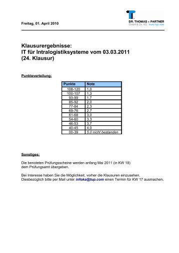 IT für Intralogistiksysteme vom 03.03.2011 (24. Klausur)