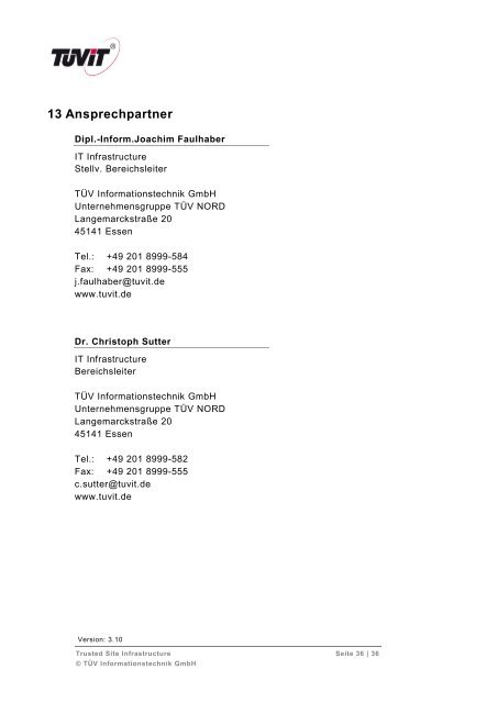 Sichere Infrastrukturen für IT-Systeme - TÜViT