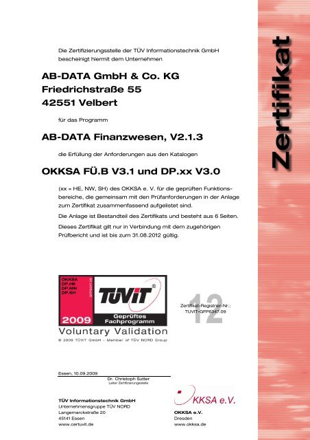 AB-DATA GmbH & Co. KG Friedrichstraße 55 42551 Velbert ... - TÜViT