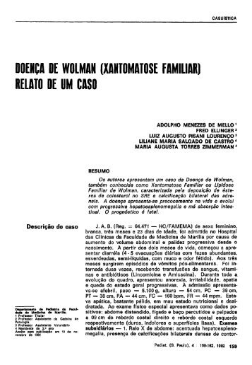 doença de wolman (xantomatose familiar) - Pediatria (São Paulo)
