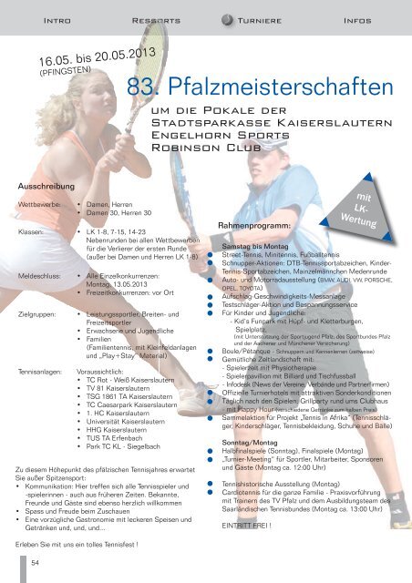 Pfälzer Tennis 01/2013 - Tennisverband Pfalz eV