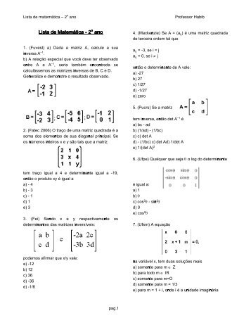 Lista de Matemática Lista de Matemática - 2oano