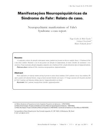 Manifestações Neuropsiquiátricas da Síndrome de Fahr: Relato de ...