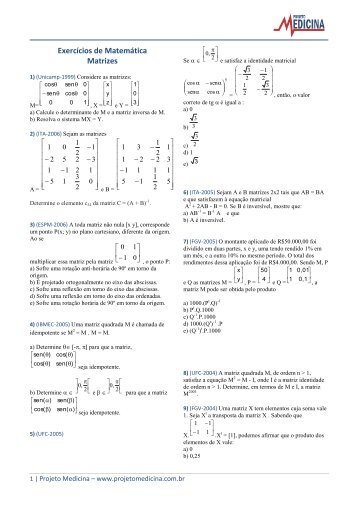 Exercícios de Matemática Matrizes - Projeto Medicina