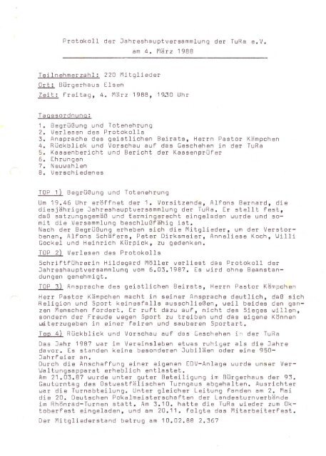 Jahreshauptversammlung Freitag 04.03.1988 - TuRa Elsen 1894 ...