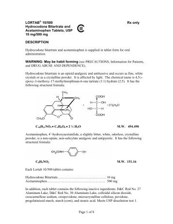 Page 1 of 8 LORTAB 10/500 Rx only Hydrocodone Bitartrate ... - UCB