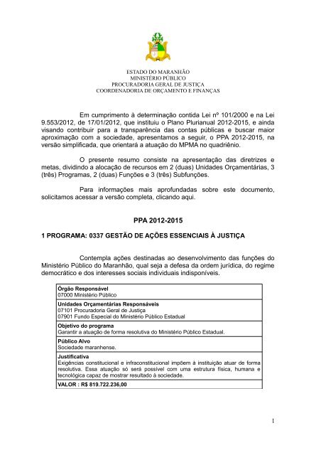 Plano Plurianual - Ministério Público