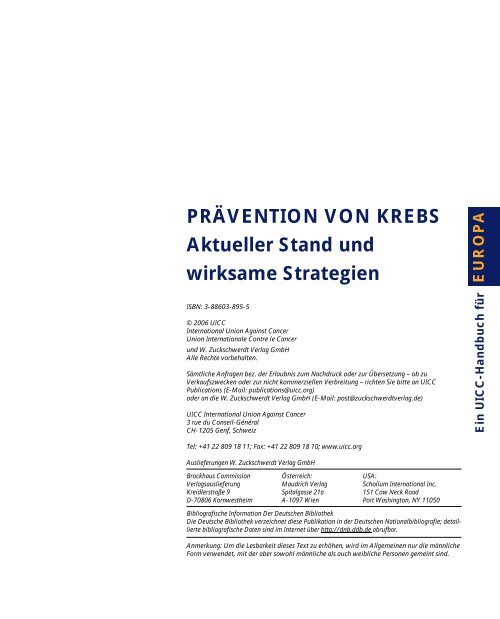 PRÄVENTION VON KREBS Aktueller Stand und wirksame Strategien