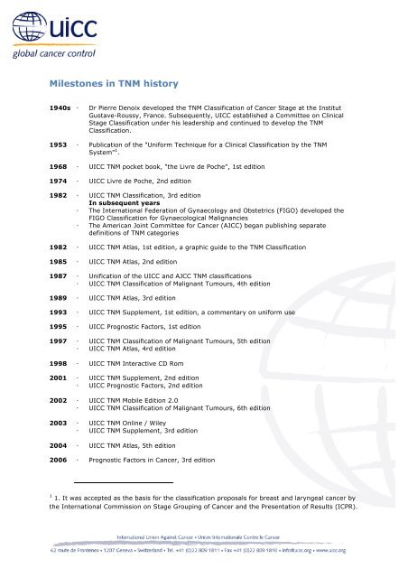 TNM History, Evolution and Milestones