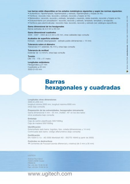 Barras hexagonales y cuadradas - Ugitech