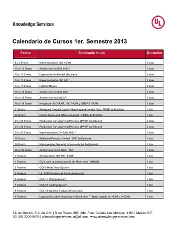 Calendario de Cursos 1er. Semestre 2013 - UL.com