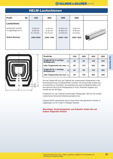 Lagerliste Stahl - Ullner u. Ullner