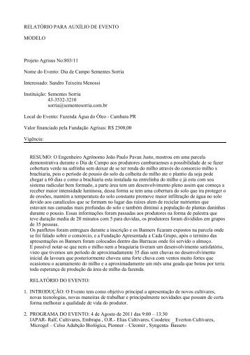 RELATÓRIO PARA AUXÍLIO DE EVENTO ... - Fundação Agrisus