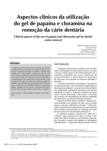 Aspectos clínicos da utilização do gel de papaína e cloramina na ...