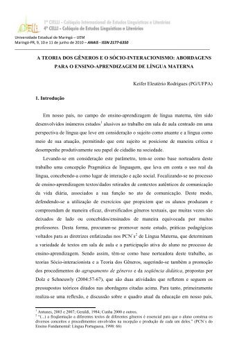 A TEORIA DOS GÊNEROS E O SÓCIO-INTERACIONISMO ... - Cielli