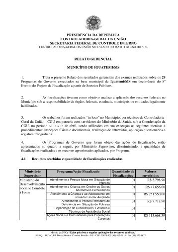 relatório de fiscalização nº 22 município de iguatemi - Controladoria ...