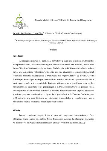 Similaridades entre os Valores do Judô e do Olimpismo - pucrs