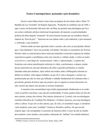 Artigo Teatro Contemporâneo: pensando o pós-dramático - Sesi