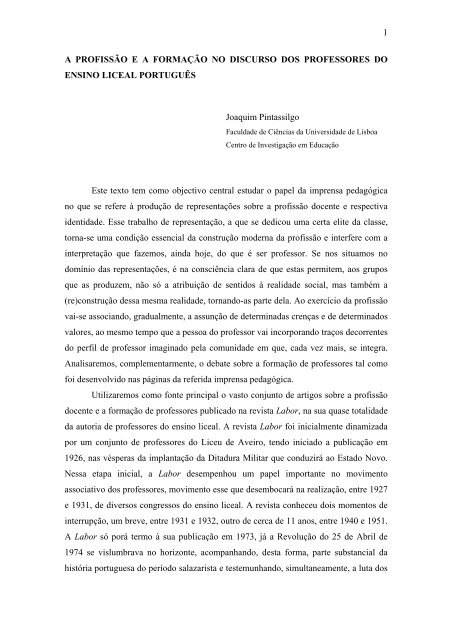 A formação no discurso dos professores do ensino ... - delfim santos