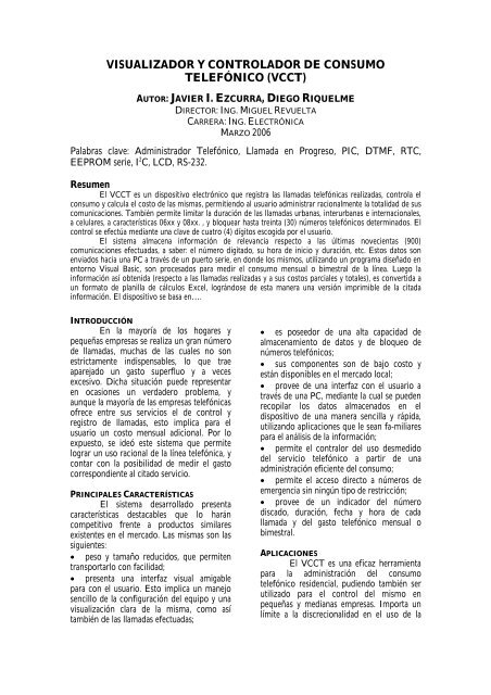 VISUALIZADOR Y CONTROLADOR DE CONSUMO TELEFÓNICO ...