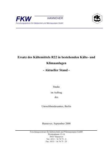 Ersatz des Kältemittels R22 in bestehenden Kälte - Umweltbundesamt