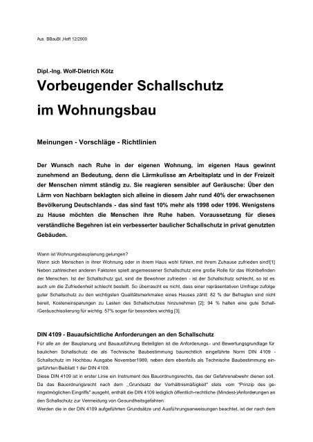 Vorbeugender Schallschutz im Wohnungsbau - Umweltbundesamt