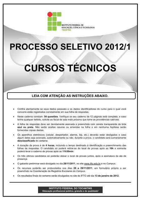 CURSOS TÉCNICOS - Seletivos IFTO