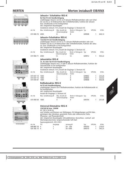 Elektromaterial 2009 - Teilliste 9 - Teilregister_KUG.win - uni elektro