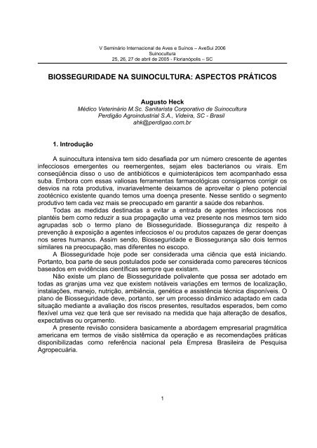 BIOSSEGURIDADE NA SUINOCULTURA: ASPECTOS PRÁTICOS