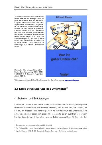Meyer: Klare Strukturierung des Unterrichts