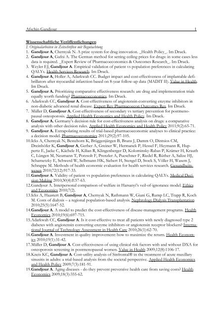 Afschin Gandjour 1 Wissenschaftliche VerÃ¶ffentlichungen I ...