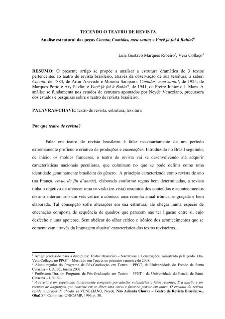 Tecendo o teatro de revista - Análise estrutural ... - CEART - Udesc