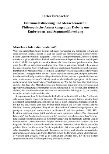Dieter Birnbacher Instrumentalisierung und Menschenwürde ...