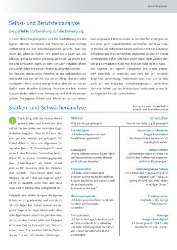 Selbst- und Berufsfeldanalyse Stärken- und Schwächenanalyse