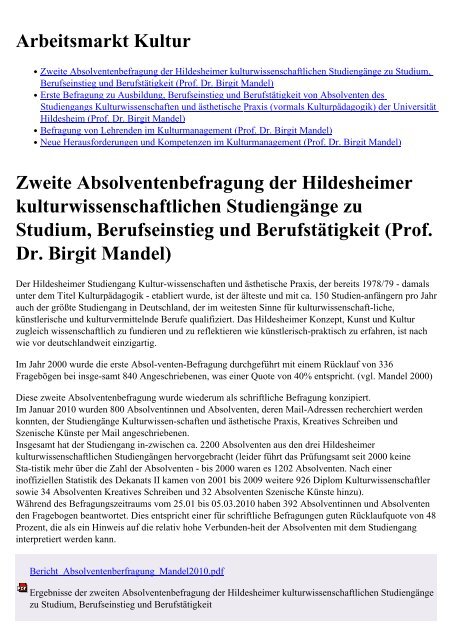 Prof. Dr. Birgit Mandel - Universität Hildesheim