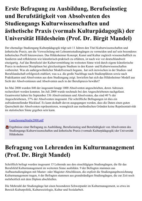 Prof. Dr. Birgit Mandel - Universität Hildesheim