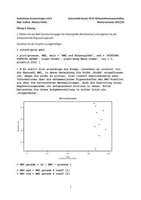 1 Statistische Auswertungen mit R Universität Kassel, FB 07 ...