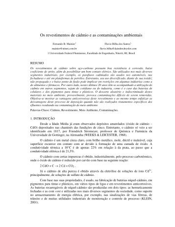 Os revestimentos de cádmio e as contaminações ambientais - aedb