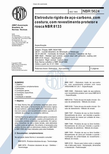 NBR 5624 Eletroduto rígido de aço-carbono, com ... - Grupo Anpla