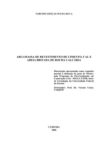 ARGAMASSA DE REVESTIMENTO DE CIMENTO, CAL E AREIA ...