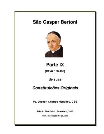 São Gaspar Bertoni: Parte IX de suas Constituições - Congregação ...