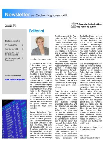 Newsletter zur Zürcher Flughafenpolitik Nr. 11, November 2009