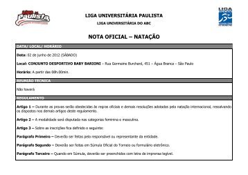 NOTA OFICIAL – NATAÇÃO - Liga Esportiva Universitária Paulista