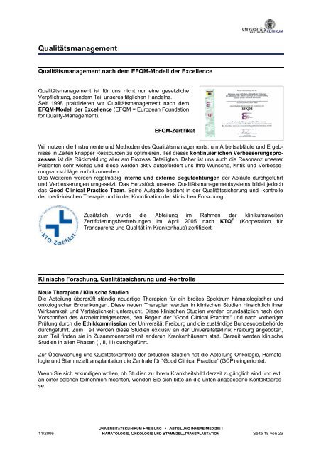 Service und Leistungen der Abteilung Innere Medizin I