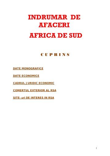 indrumar de afaceri africa de sud - Departamentul de Comert Exterior